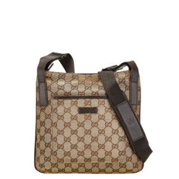 Gucci GG Canvas Shoulder Bag Beige Brown Leather - Picture 1 of 8